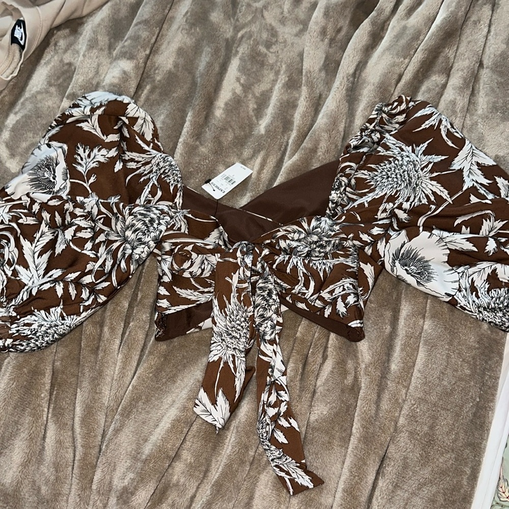 Express Satin printed faux tie back cropped top